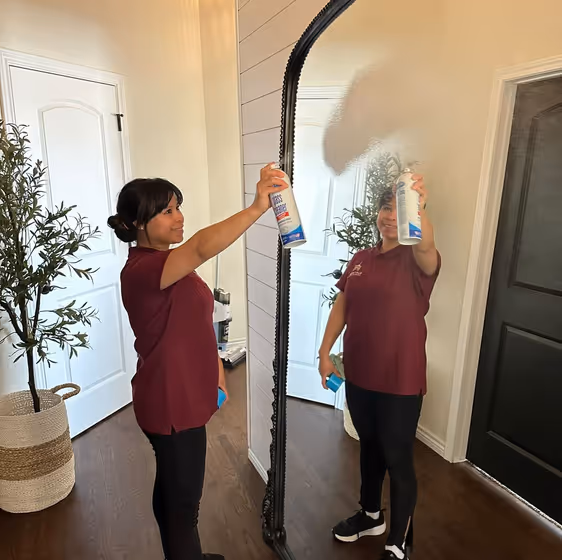 hartmann cleaning spraying mirror